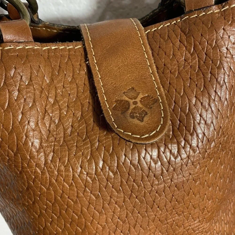 Patricia Nash Leather Weave Cognac Bucket Purse Women’s